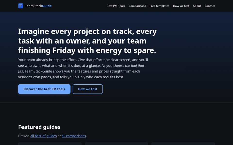 Screenshot of the teamstackguide.com homepage